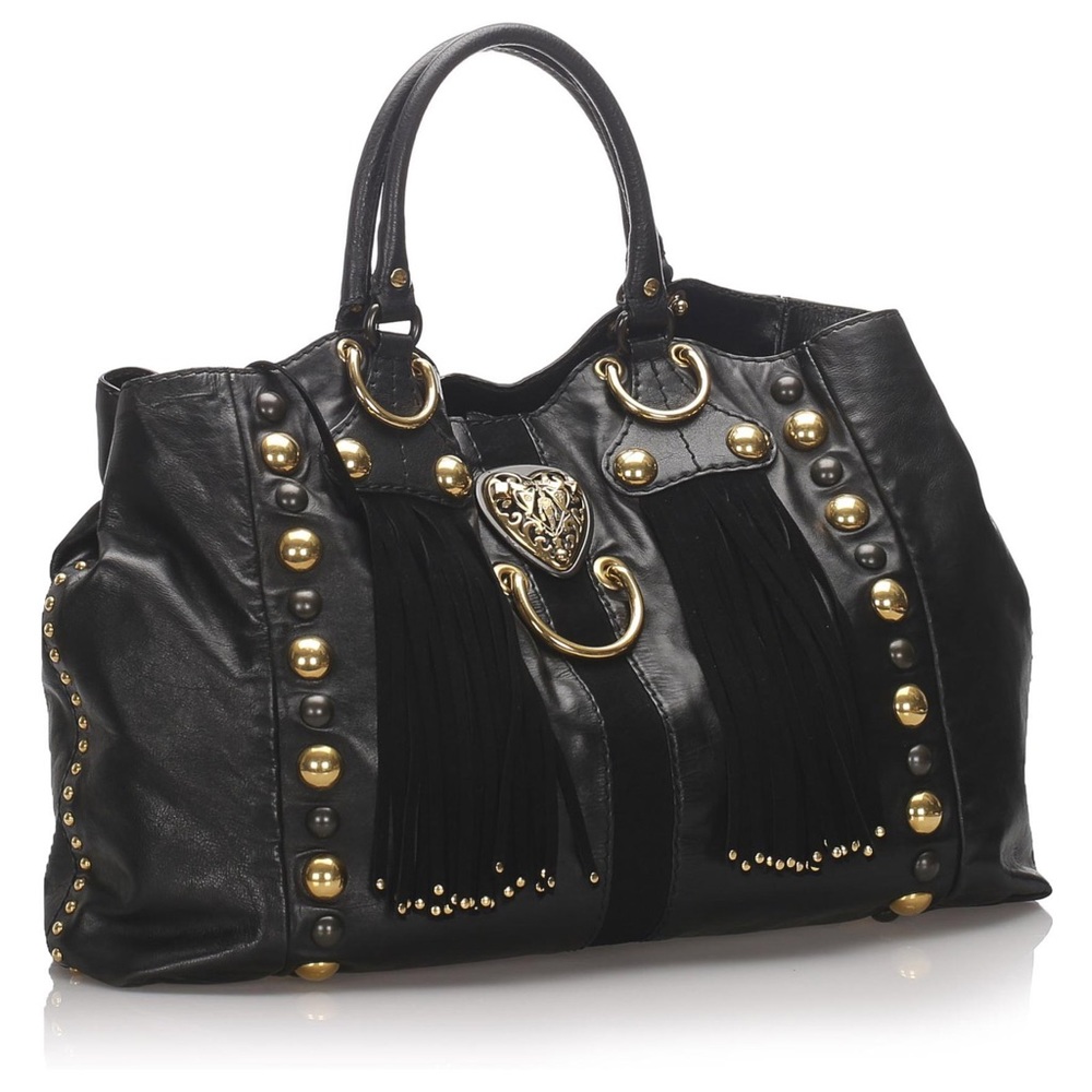 Gucci Black Studded Babouska Fringe Leather Tote Bag Golden